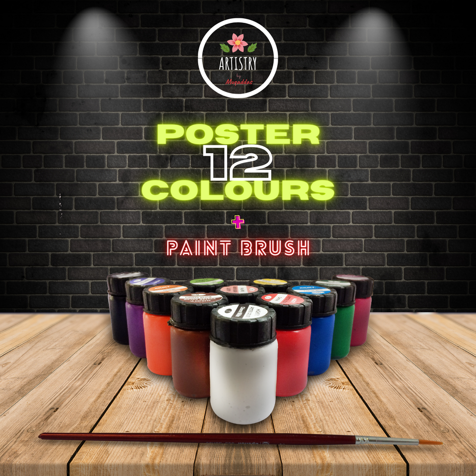 Pack of 12 Poster colours Paint + 1 Paint Brush For Kids