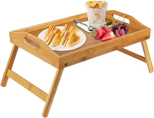 Bamboo Bed Tray Table with Foldable Legs